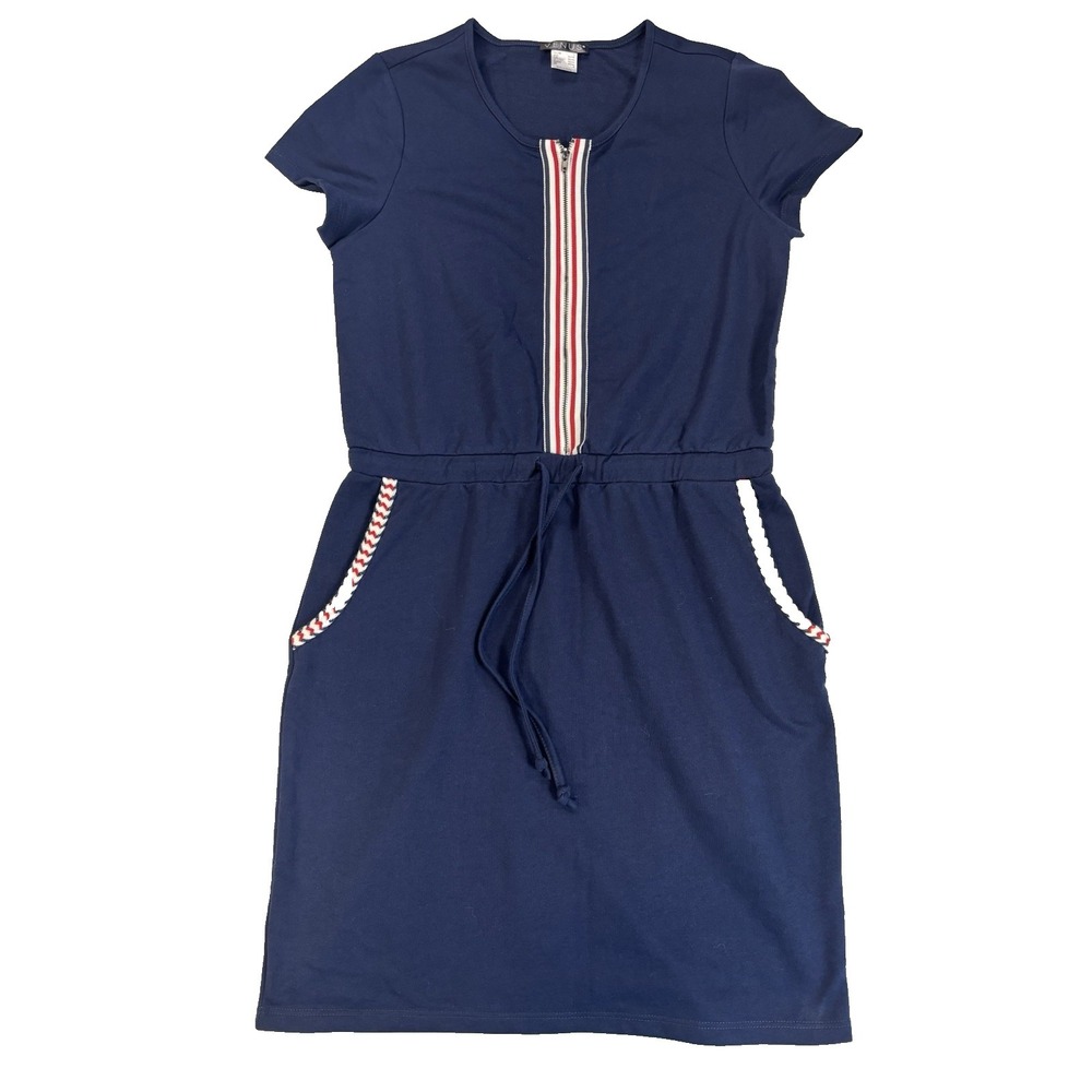 Venus Women's Small Navy‎ Zip Front Lounge Dress Athleisure Travel Resort Tennis